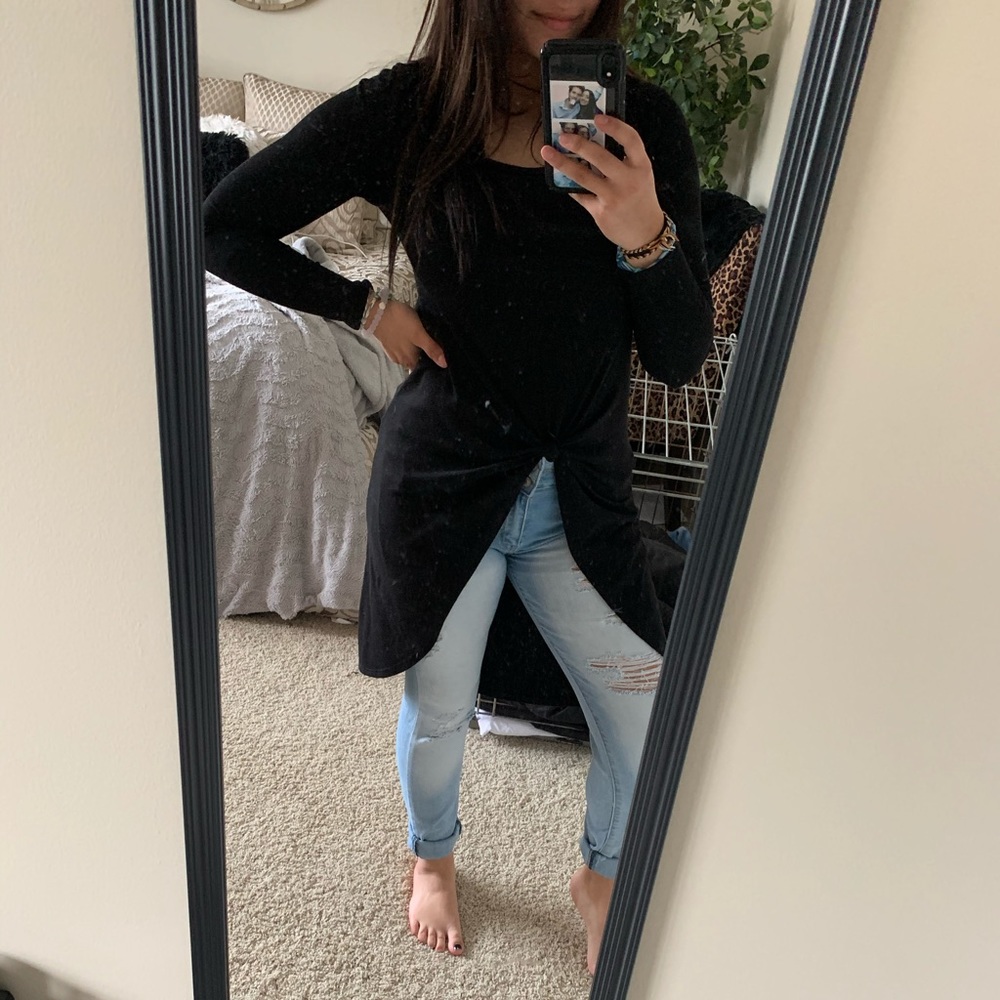 Black Charolette Russe Tied Top